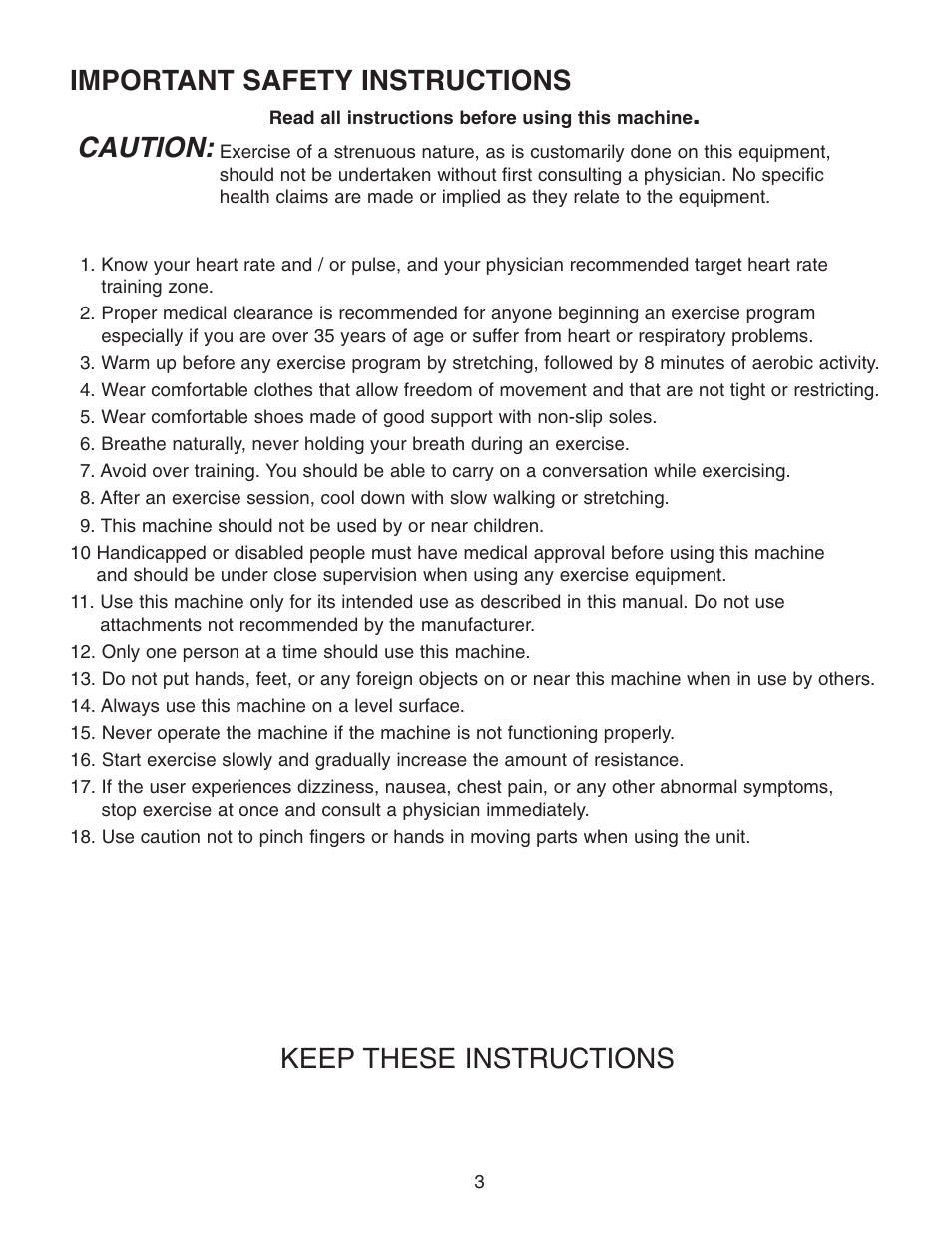 Important safety instructions, Keep these instructions caution | Fitness Quest 491pr User Manual | Page 6 / 20