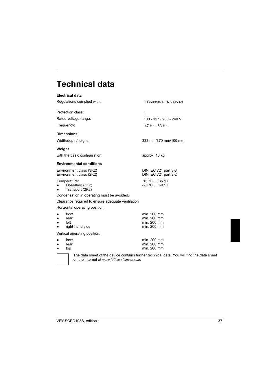 Technical data | Fujitsu Siemens Computers X103 SFF User Manual | Page 45 / 49