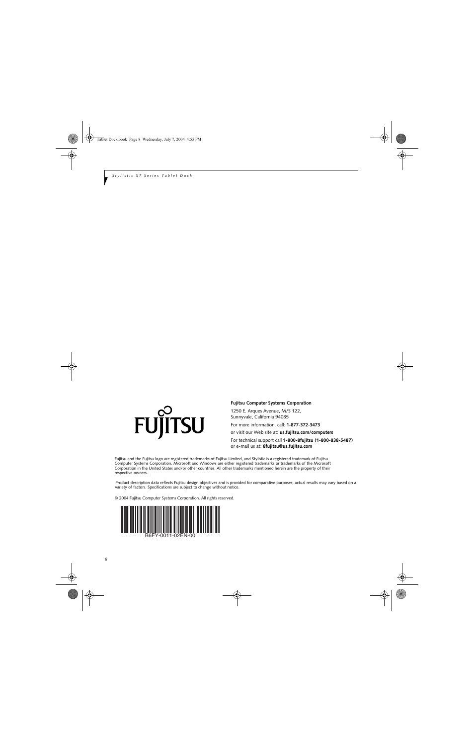 Fujitsu Siemens Computers ST Series Tablet PC Stylistic 5011D User Manual | Page 10 / 10