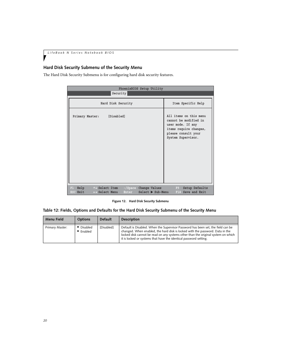 Hard disk security submenu of the security menu | Fujitsu Siemens Computers N3010 User Manual | Page 20 / 25