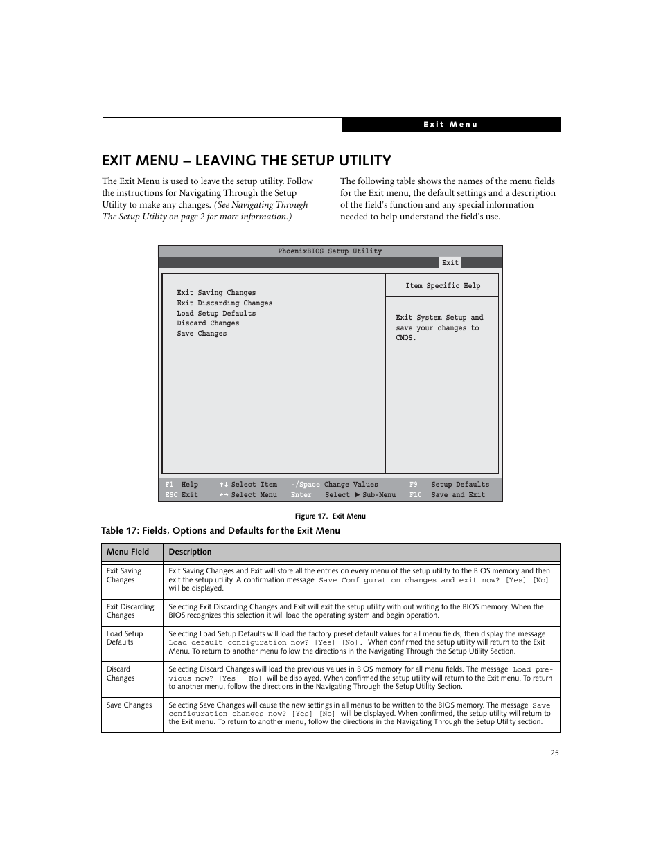 Exit menu - leaving the setup utility, Exit menu – leaving the setup utility | Fujitsu Siemens Computers N3010 User Manual | Page 25 / 25
