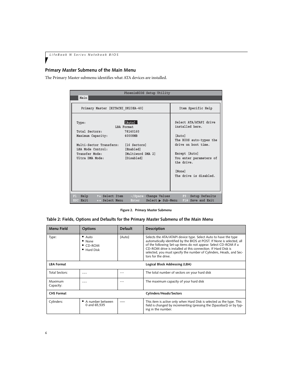 Primary master submenu of the main menu | Fujitsu Siemens Computers N3010 User Manual | Page 6 / 25