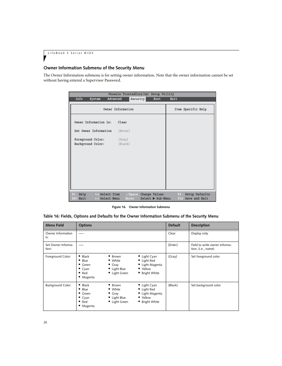 Owner information submenu of the security menu | Fujitsu Siemens Computers Fujitsu LifeBook S7210 User Manual | Page 26 / 30