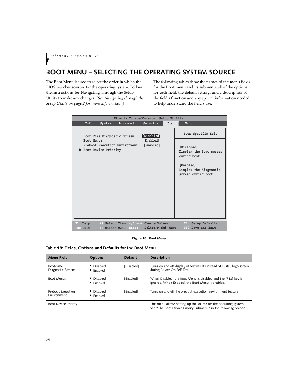 Boot menu - selecting the operating system source, Boot menu – selecting the operating system source | Fujitsu Siemens Computers Fujitsu LifeBook S7210 User Manual | Page 28 / 30