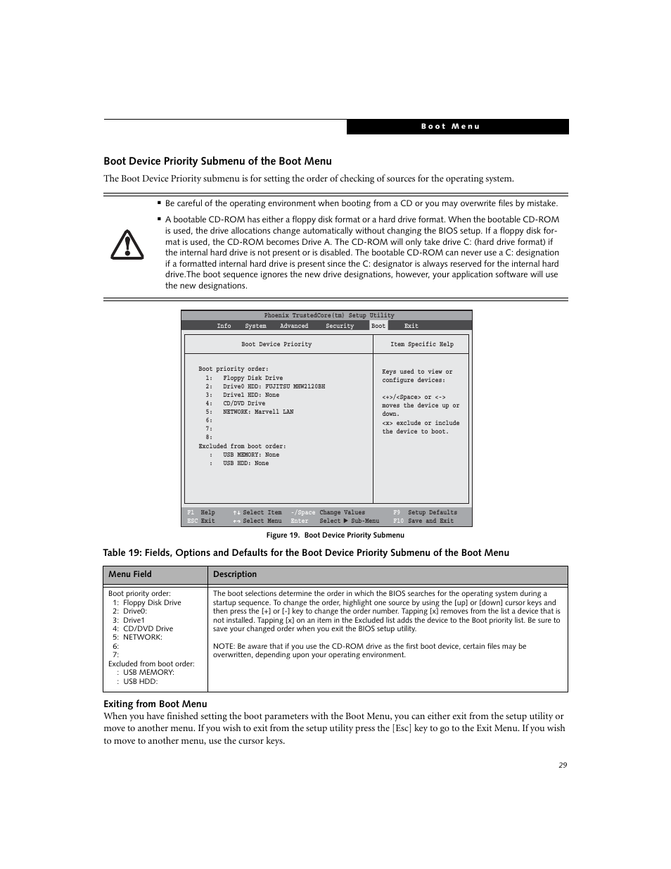 Boot device priority submenu of the boot menu | Fujitsu Siemens Computers Fujitsu LifeBook S7210 User Manual | Page 29 / 30