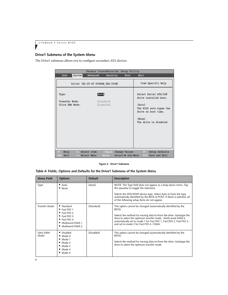 Drive1 submenu of the system menu | Fujitsu Siemens Computers Fujitsu LifeBook S7210 User Manual | Page 8 / 30