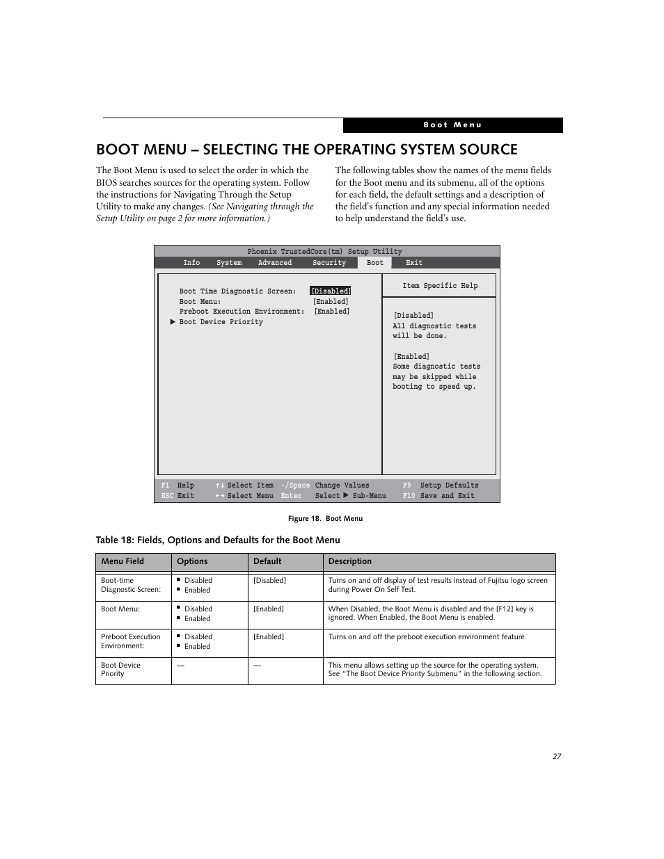 Boot menu - selecting the operating system source, Boot menu – selecting the operating system source | Fujitsu Siemens Computers LifeBook E8310 User Manual | Page 27 / 29