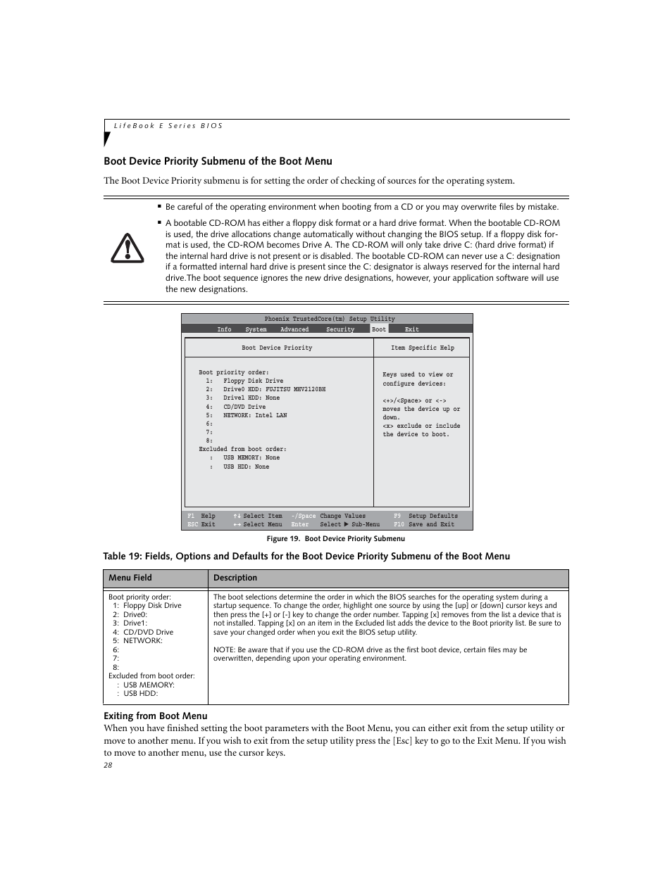 Boot device priority submenu of the boot menu | Fujitsu Siemens Computers LifeBook E8310 User Manual | Page 28 / 29