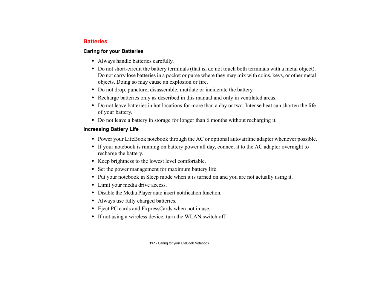 Batteries | Fujitsu Siemens Computers LifeBook A6210 User Manual | Page 117 / 184