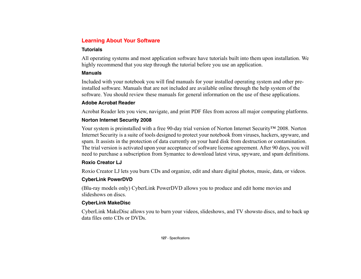 Learning about your software | Fujitsu Siemens Computers LifeBook A6210 User Manual | Page 127 / 184