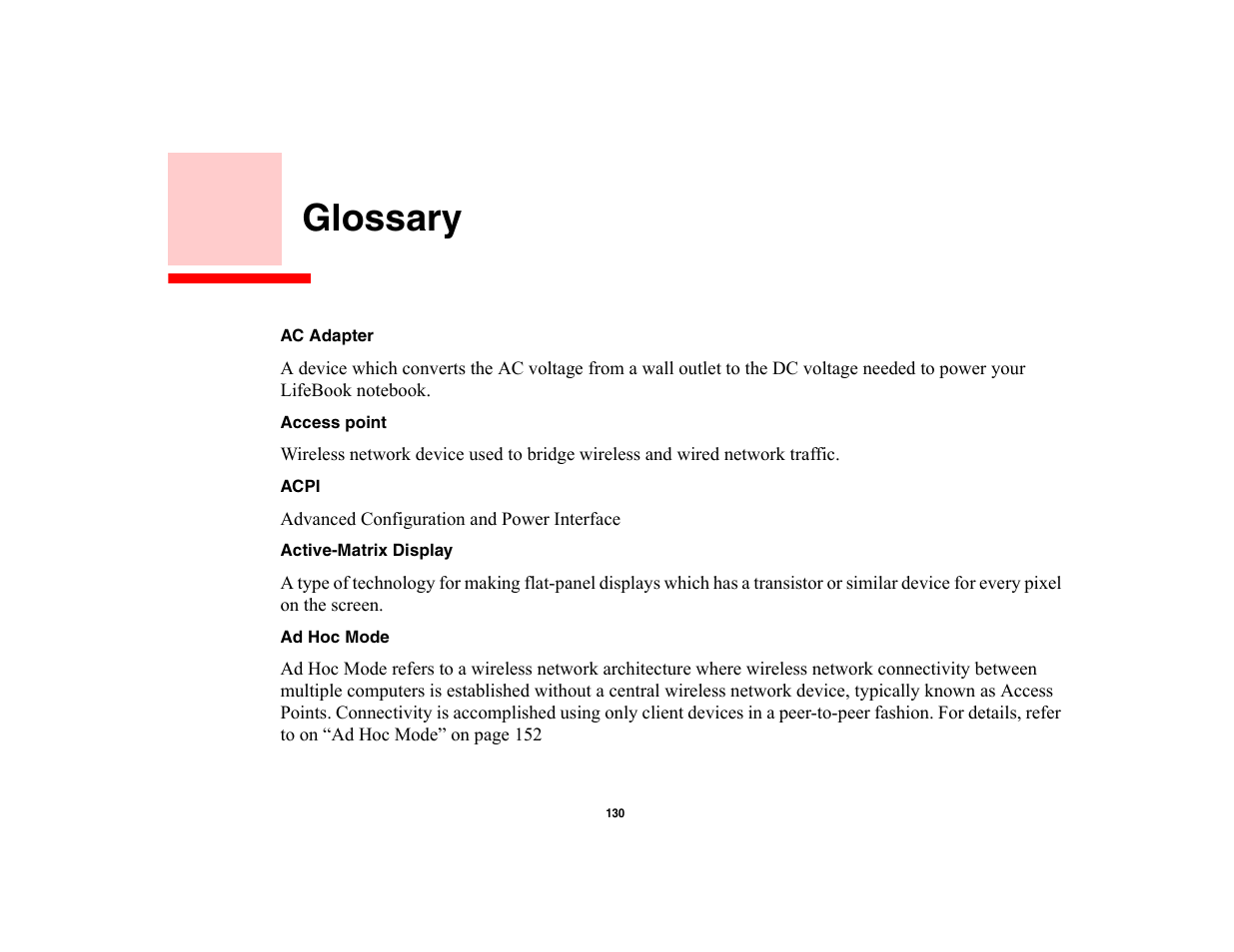 Glossary, Glossary/regulatory | Fujitsu Siemens Computers LifeBook A6210 User Manual | Page 130 / 184