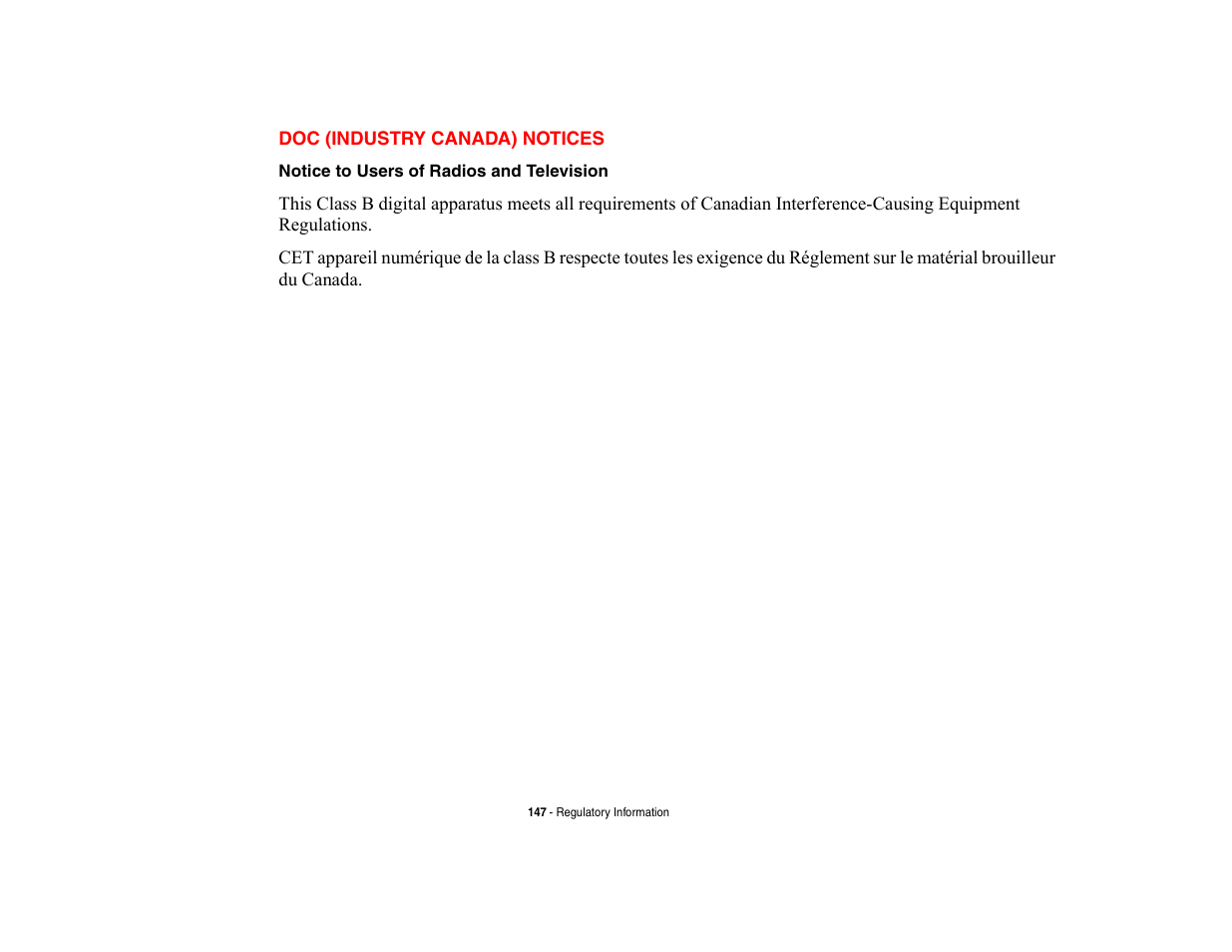 Doc (industry canada) notices | Fujitsu Siemens Computers LifeBook A6210 User Manual | Page 147 / 184