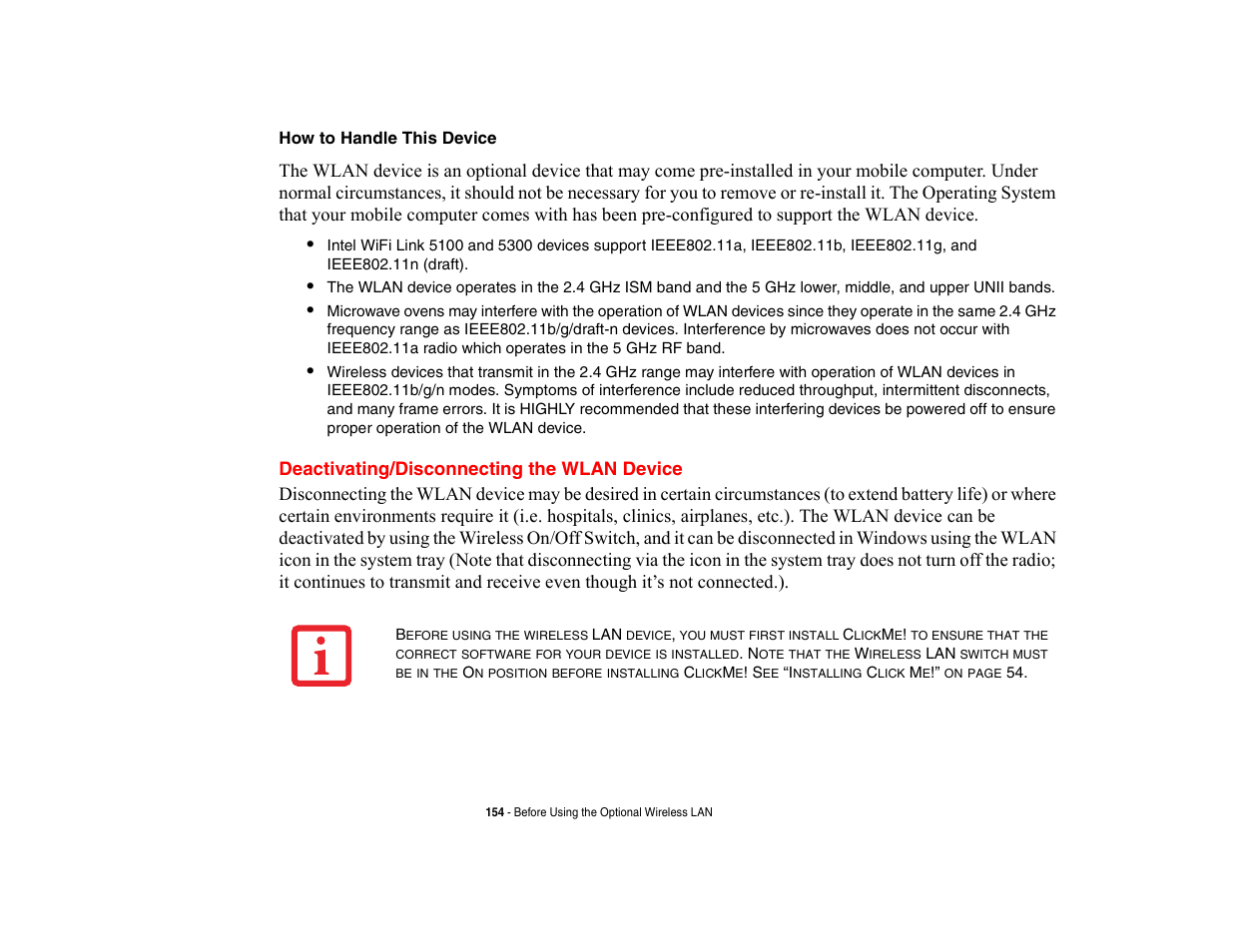 Deactivating/disconnecting the wlan device | Fujitsu Siemens Computers LifeBook A6210 User Manual | Page 154 / 184