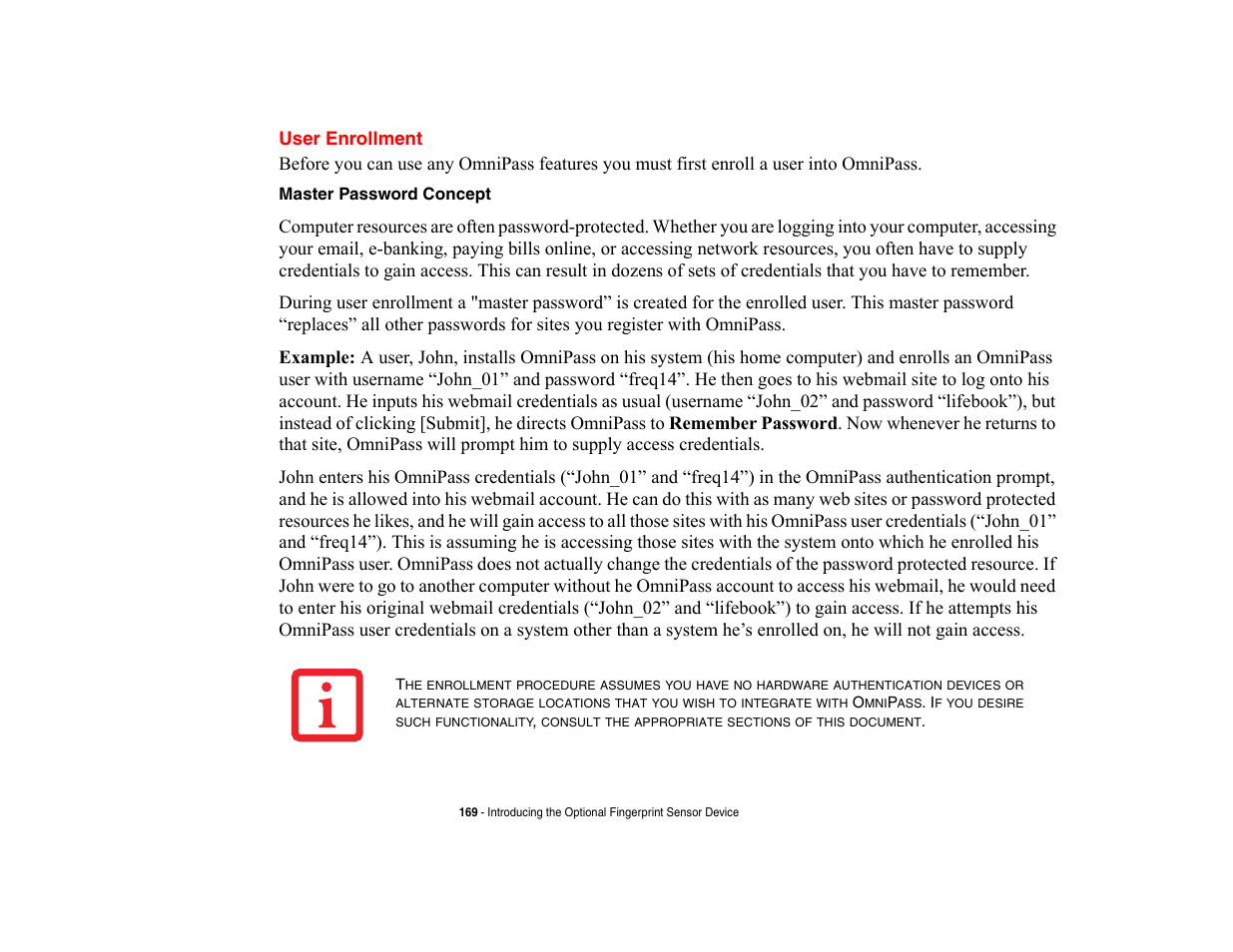 User enrollment | Fujitsu Siemens Computers LifeBook A6210 User Manual | Page 168 / 184