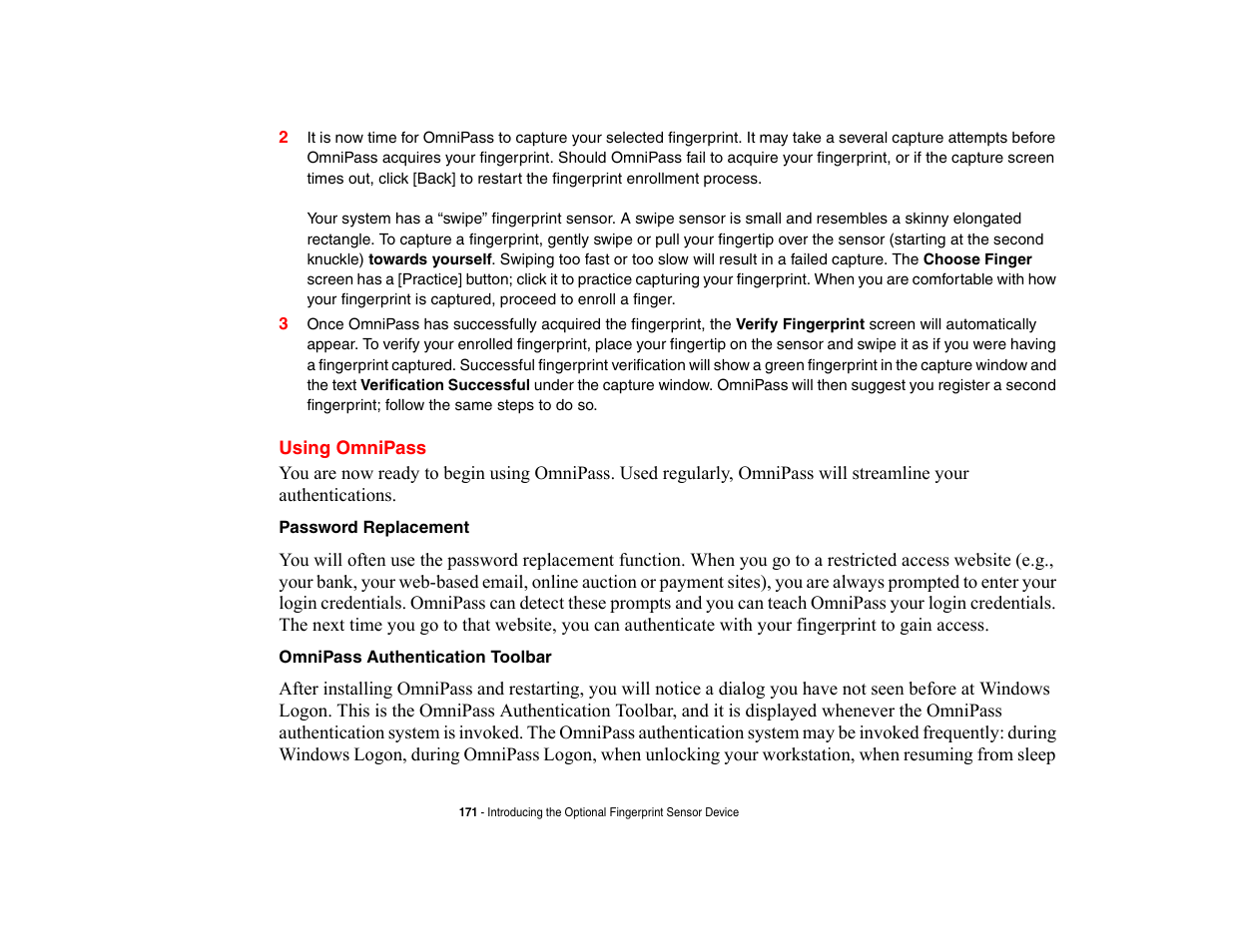 Using omnipass | Fujitsu Siemens Computers LifeBook A6210 User Manual | Page 170 / 184