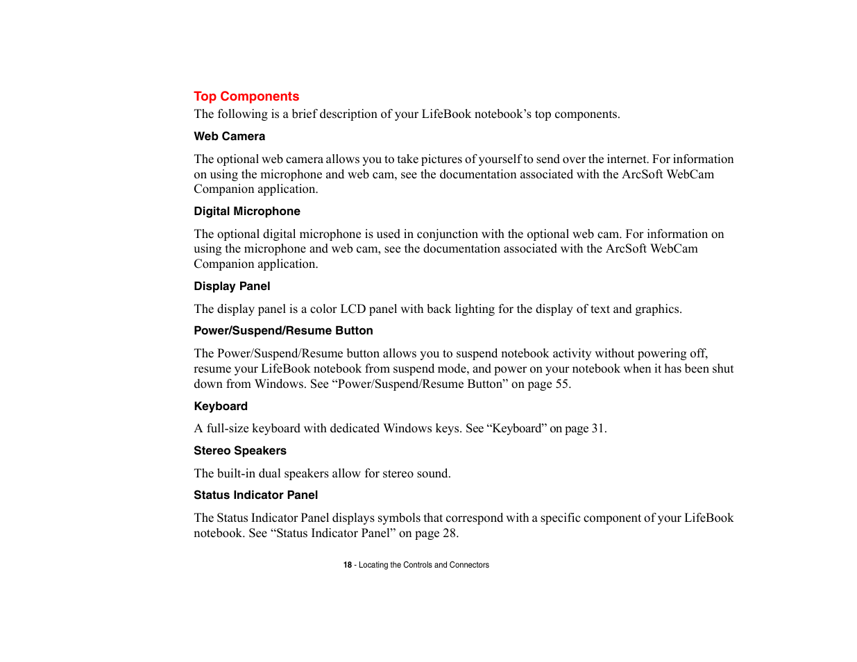 Top components | Fujitsu Siemens Computers LifeBook A6210 User Manual | Page 18 / 184