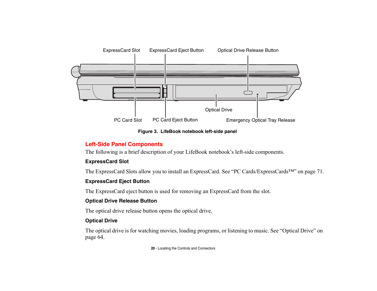 Left-side panel components | Fujitsu Siemens Computers LifeBook A6210 User Manual | Page 20 / 184