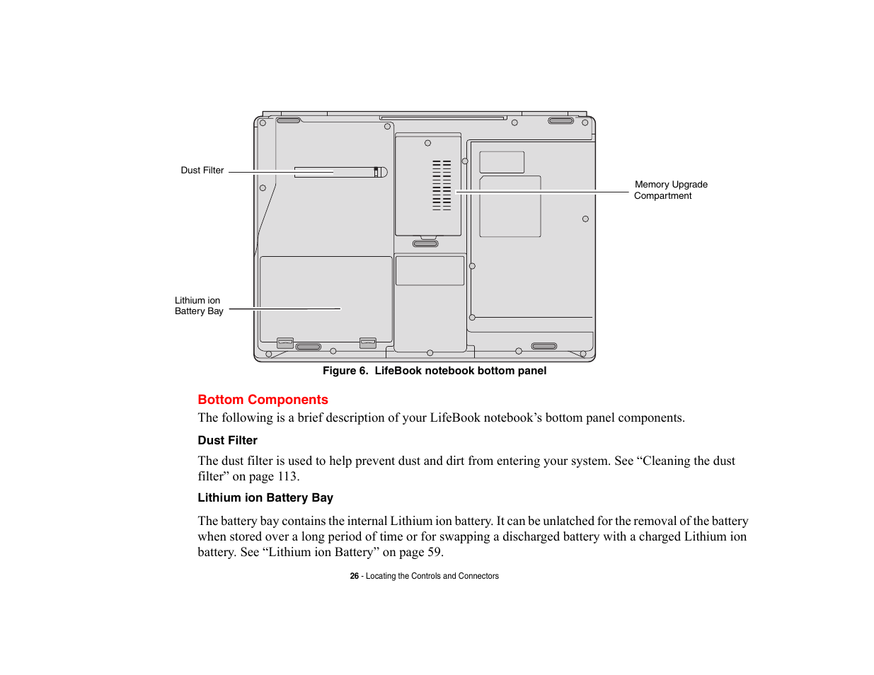 Bottom components | Fujitsu Siemens Computers LifeBook A6210 User Manual | Page 26 / 184