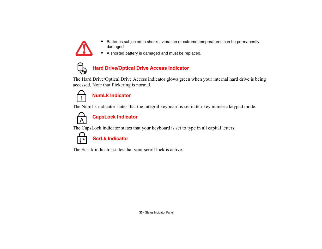 Hard drive/optical drive access indicator | Fujitsu Siemens Computers LifeBook A6210 User Manual | Page 30 / 184