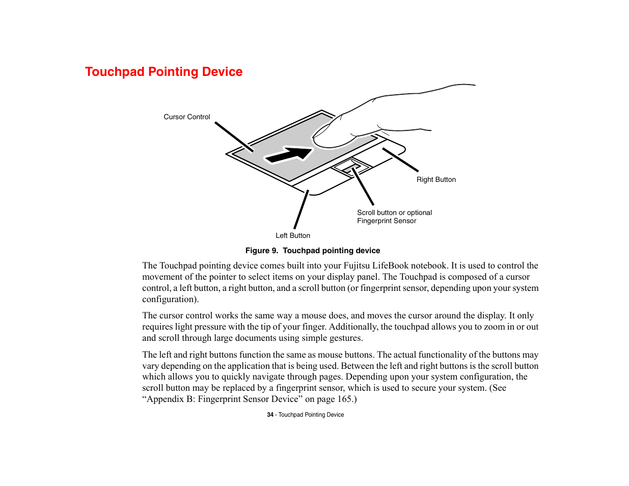 Touchpad pointing device | Fujitsu Siemens Computers LifeBook A6210 User Manual | Page 34 / 184