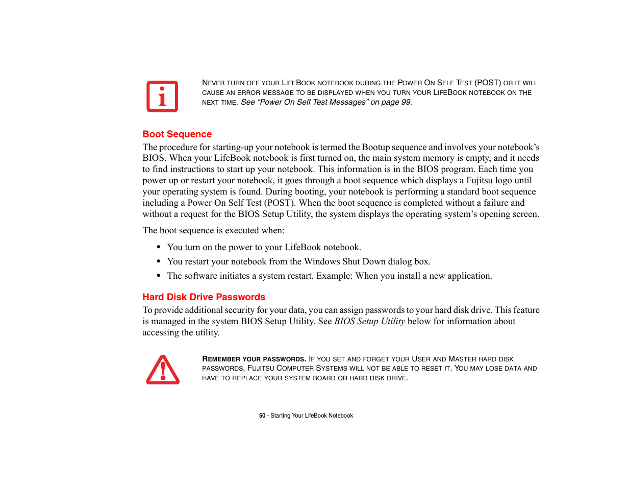 Boot sequence, Hard disk drive passwords, Boot sequence hard disk drive passwords | Fujitsu Siemens Computers LifeBook A6210 User Manual | Page 50 / 184