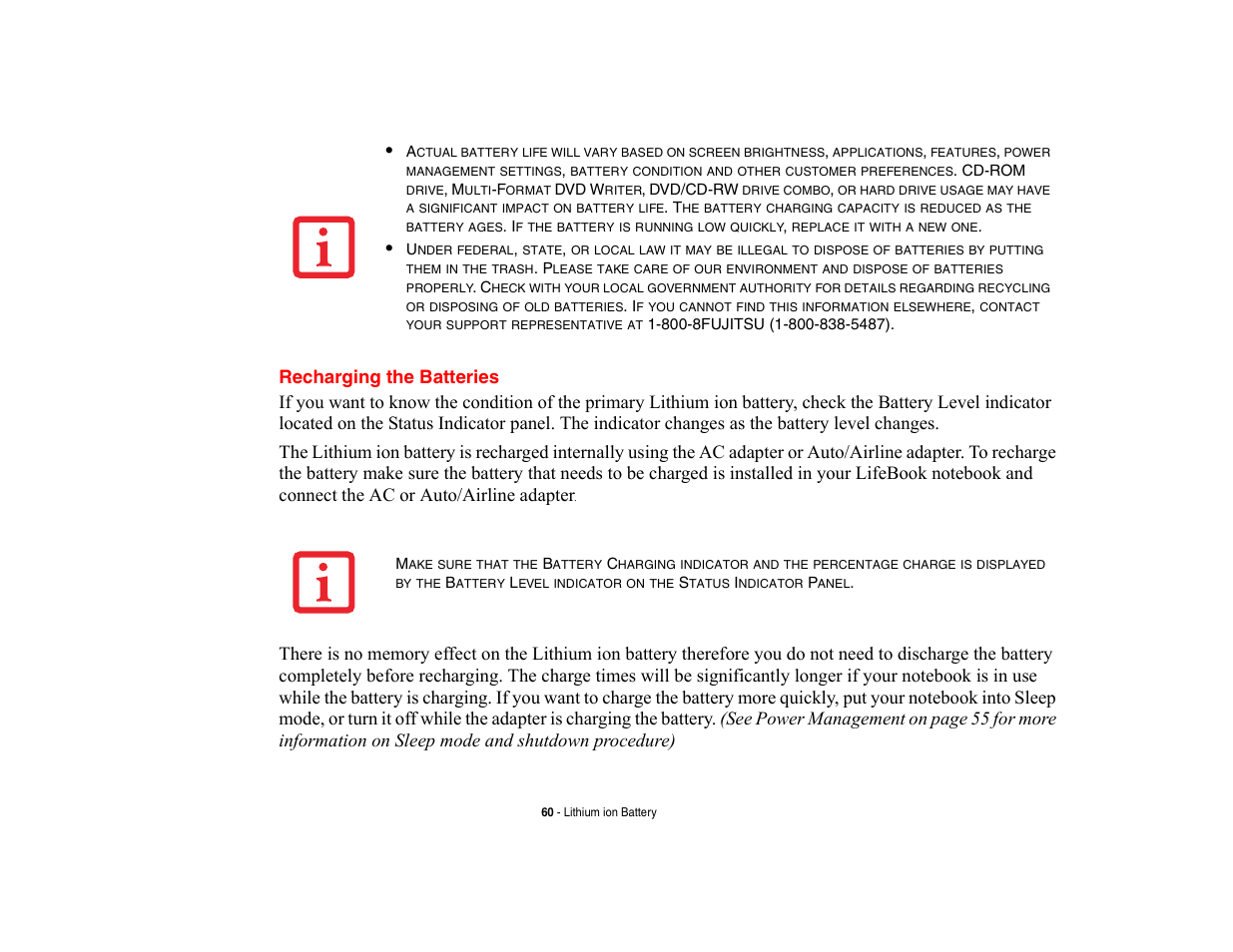 Recharging the batteries | Fujitsu Siemens Computers LifeBook A6210 User Manual | Page 60 / 184