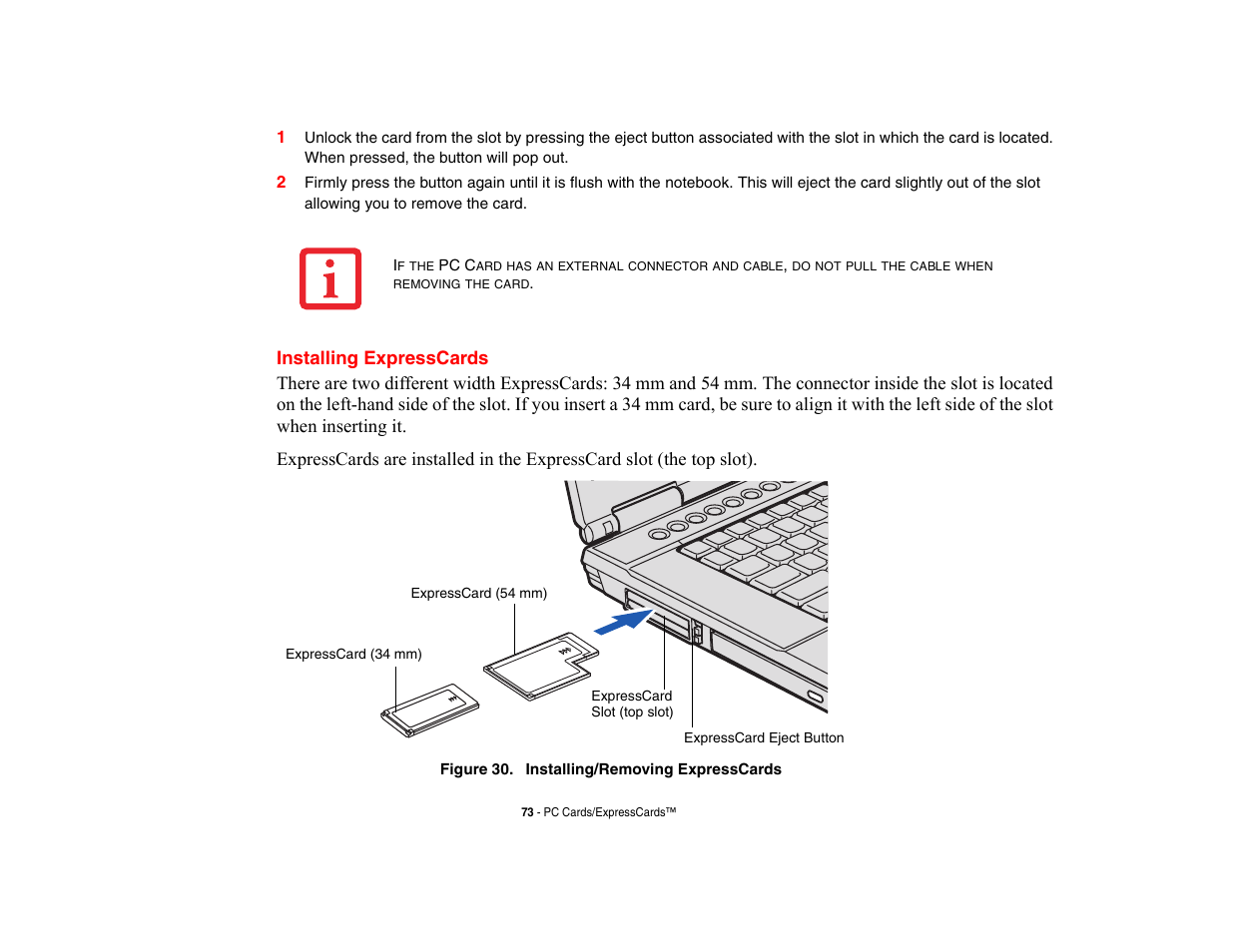 Installing expresscards | Fujitsu Siemens Computers LifeBook A6210 User Manual | Page 73 / 184