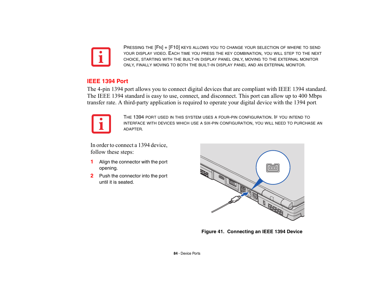 Ieee 1394 port | Fujitsu Siemens Computers LifeBook A6210 User Manual | Page 84 / 184