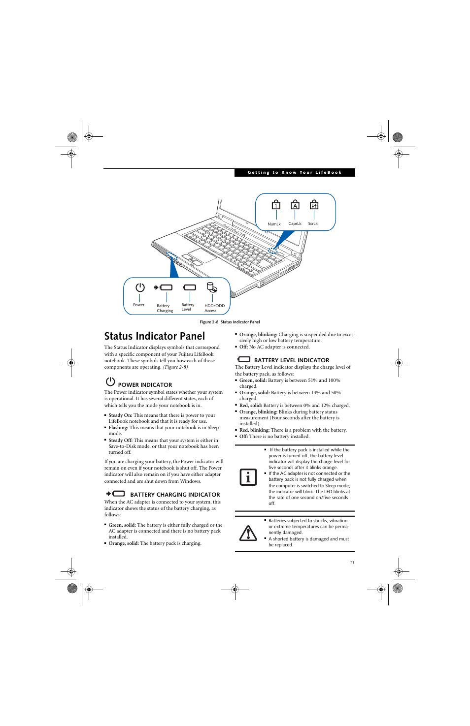 Status indicator panel | Fujitsu Siemens Computers LifeBook A6025 User Manual | Page 21 / 120