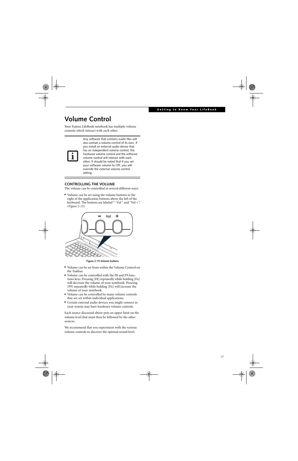 Volume control | Fujitsu Siemens Computers LifeBook A6025 User Manual | Page 27 / 120