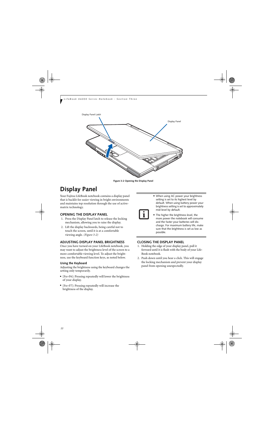 Display panel | Fujitsu Siemens Computers LifeBook A6025 User Manual | Page 32 / 120