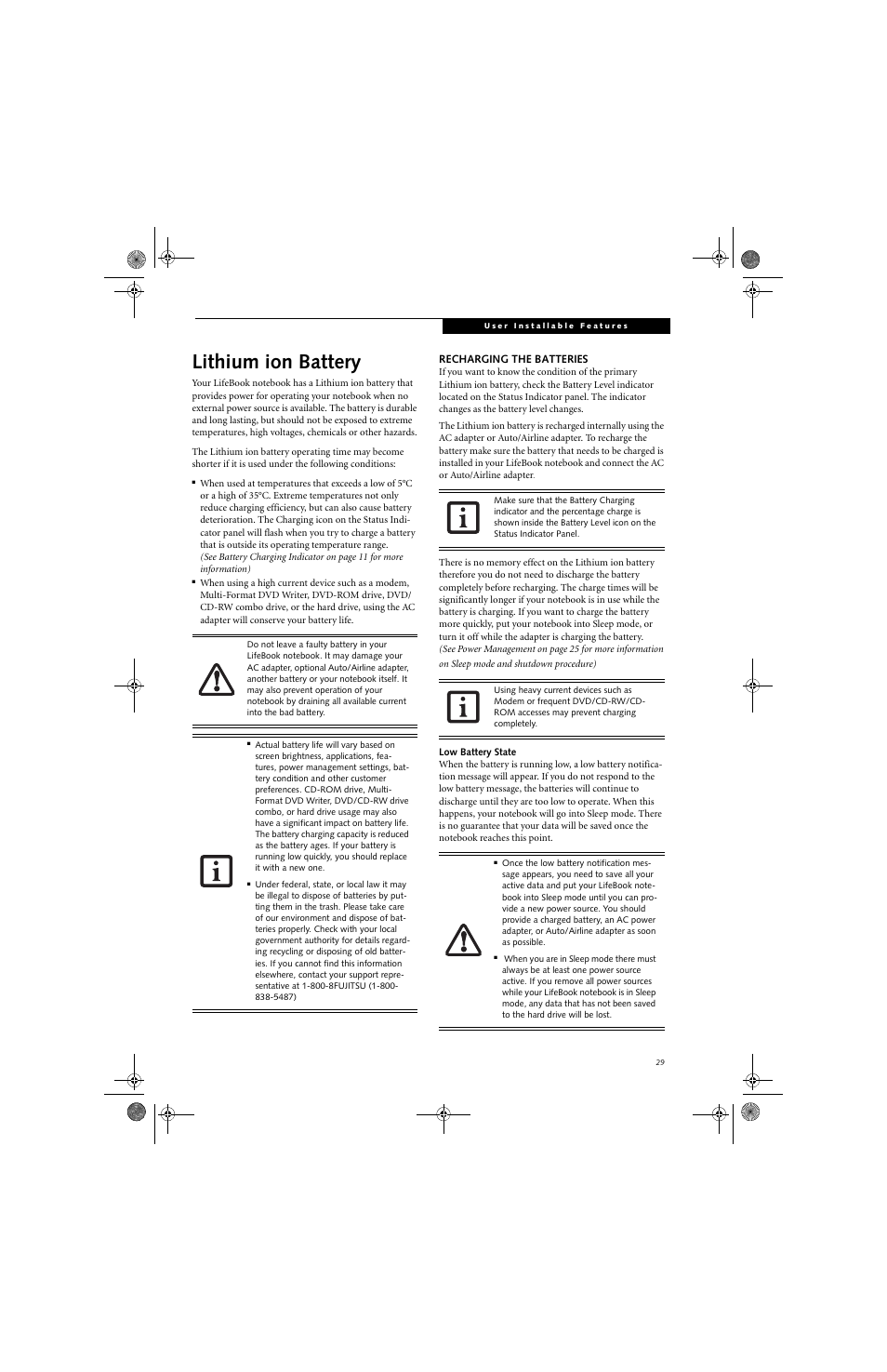 Lithium ion battery | Fujitsu Siemens Computers LifeBook A6025 User Manual | Page 39 / 120