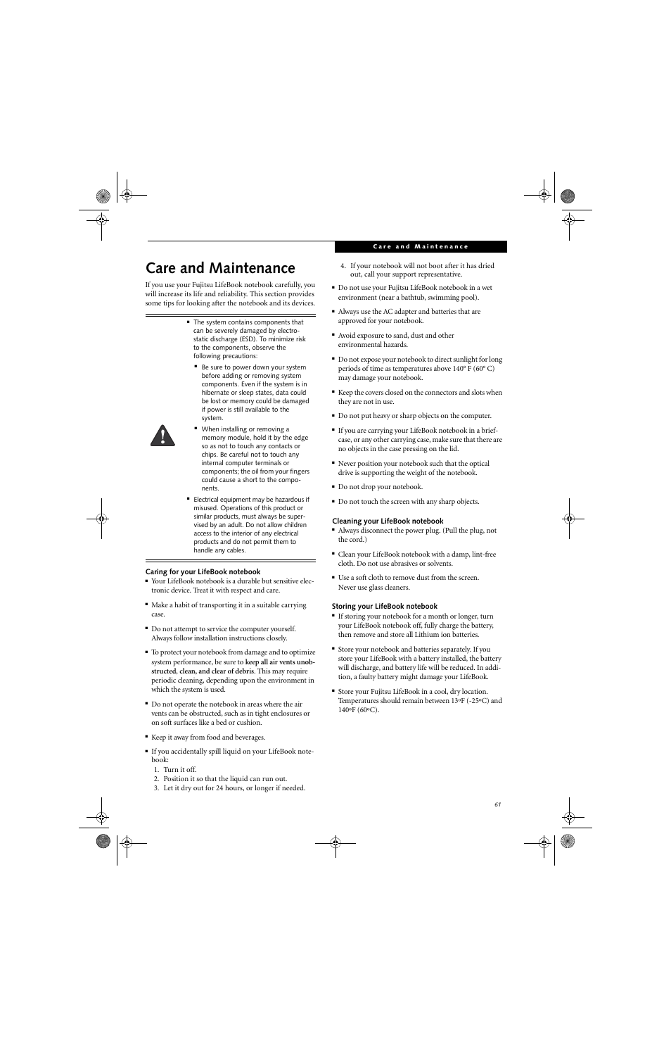 Care and maintenance | Fujitsu Siemens Computers LifeBook A6025 User Manual | Page 71 / 120