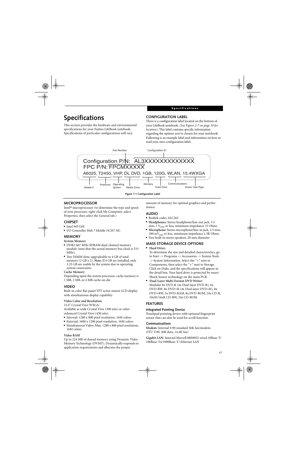 Specifications | Fujitsu Siemens Computers LifeBook A6025 User Manual | Page 77 / 120