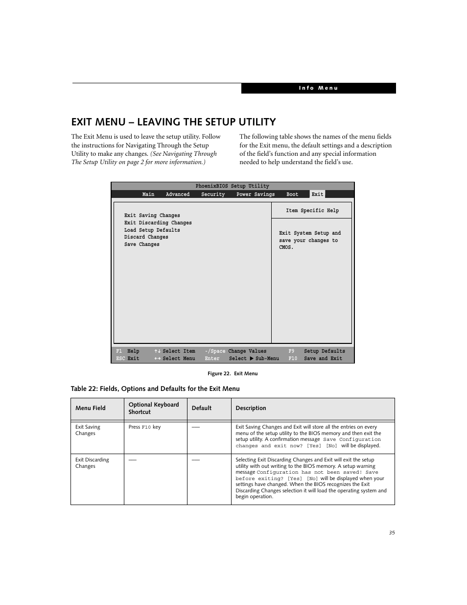 Exit menu – leaving the setup utility | Fujitsu Siemens Computers C-7631 User Manual | Page 35 / 36