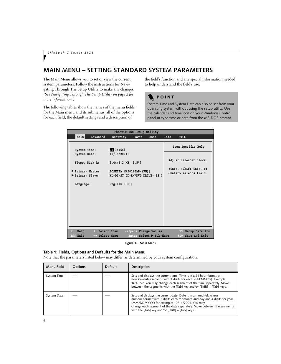 Main menu – setting standard system parameters | Fujitsu Siemens Computers C-7631 User Manual | Page 4 / 36