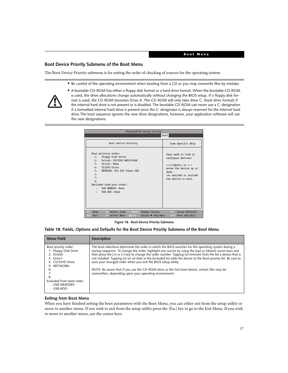 Boot device priority submenu of the boot menu | Fujitsu Siemens Computers E8210 User Manual | Page 27 / 29