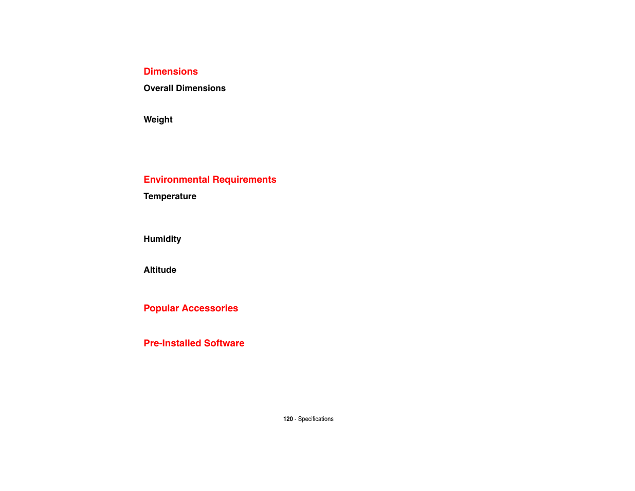 Dimensions, Environmental requirements, Popular accessories | Pre-installed software | Fujitsu Siemens Computers N6470 User Manual | Page 125 / 185