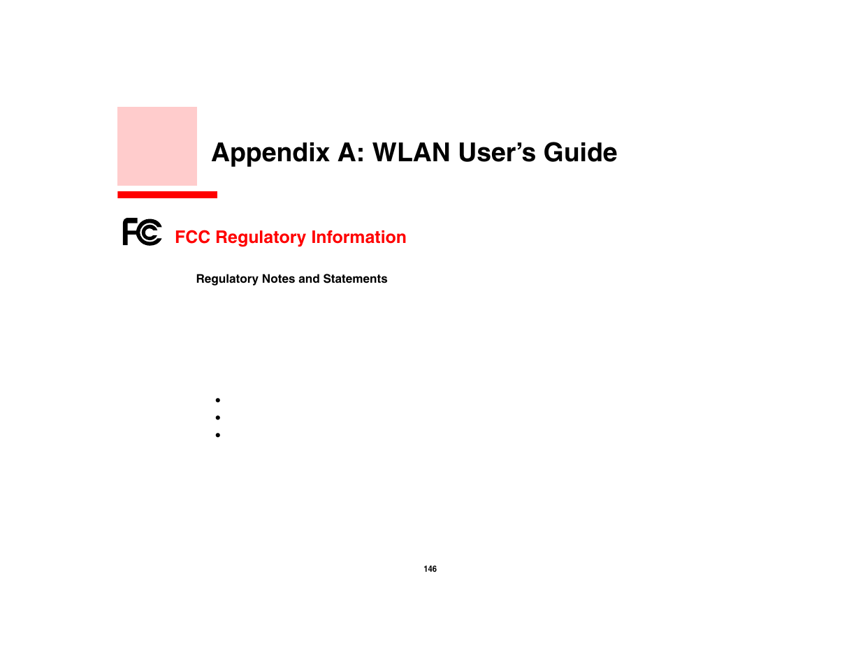 Appendix a: wlan user’s guide, Fcc regulatory information | Fujitsu Siemens Computers N6470 User Manual | Page 151 / 185