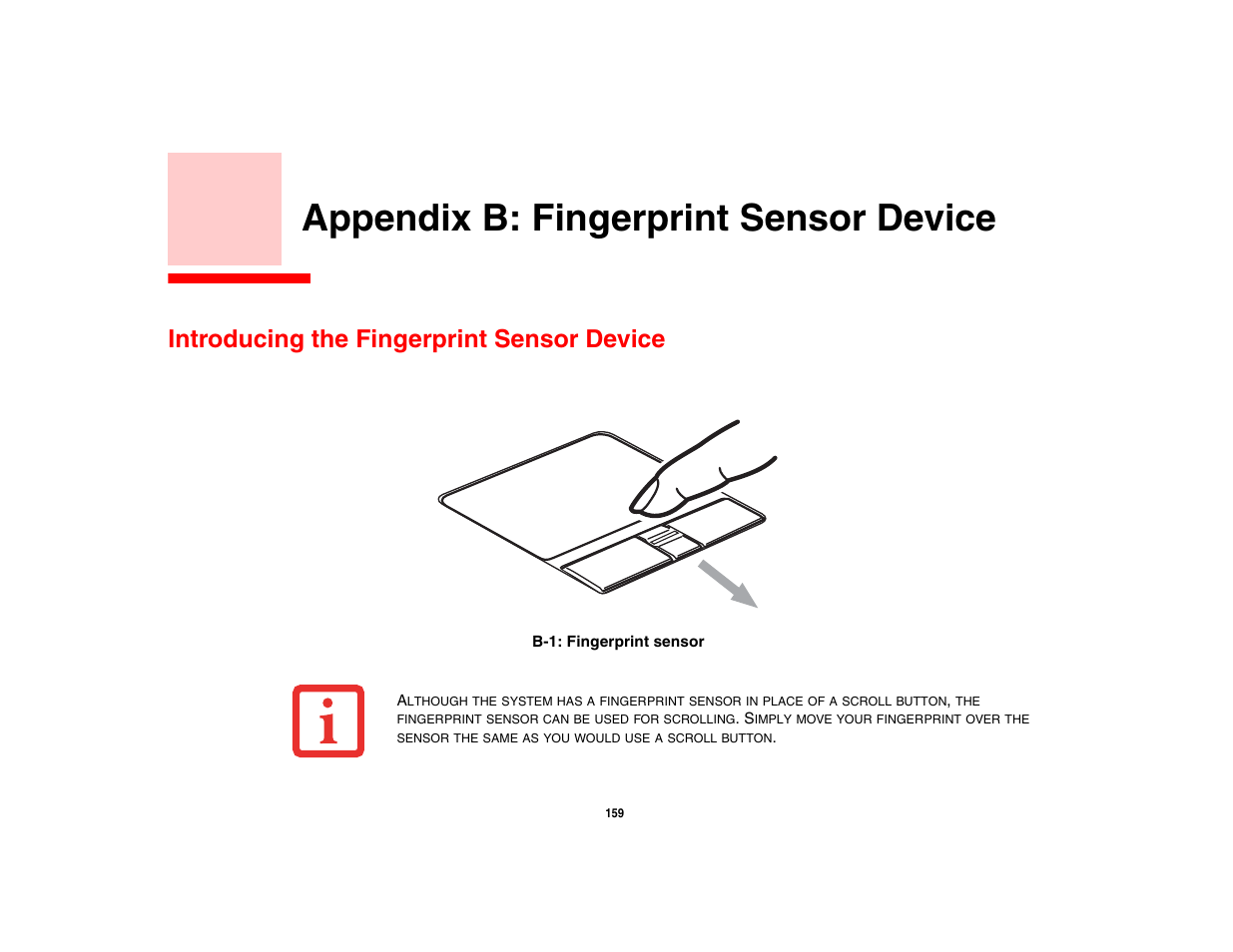 Appendix b: fingerprint sensor device, Introducing the fingerprint sensor device | Fujitsu Siemens Computers N6470 User Manual | Page 164 / 185