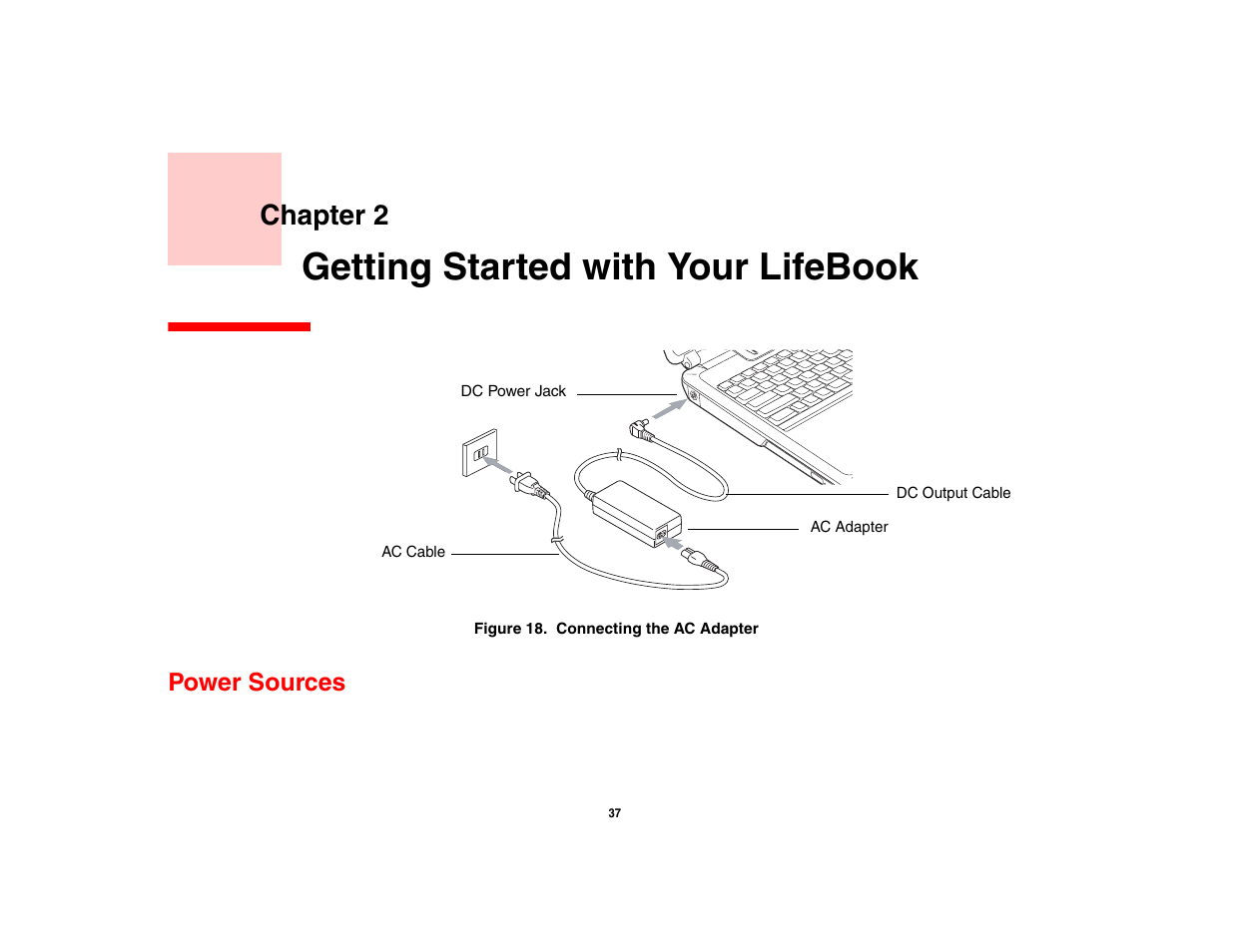 Getting started with your lifebook, Power sources, Chapter 2 | Fujitsu Siemens Computers N6470 User Manual | Page 42 / 185
