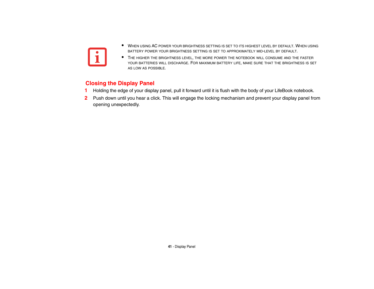 Closing the display panel | Fujitsu Siemens Computers N6470 User Manual | Page 46 / 185