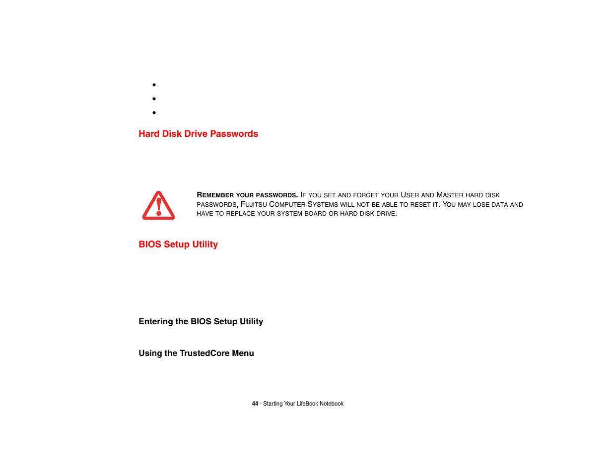 Hard disk drive passwords, Bios setup utility, Hard disk drive passwords bios setup utility | Fujitsu Siemens Computers N6470 User Manual | Page 49 / 185