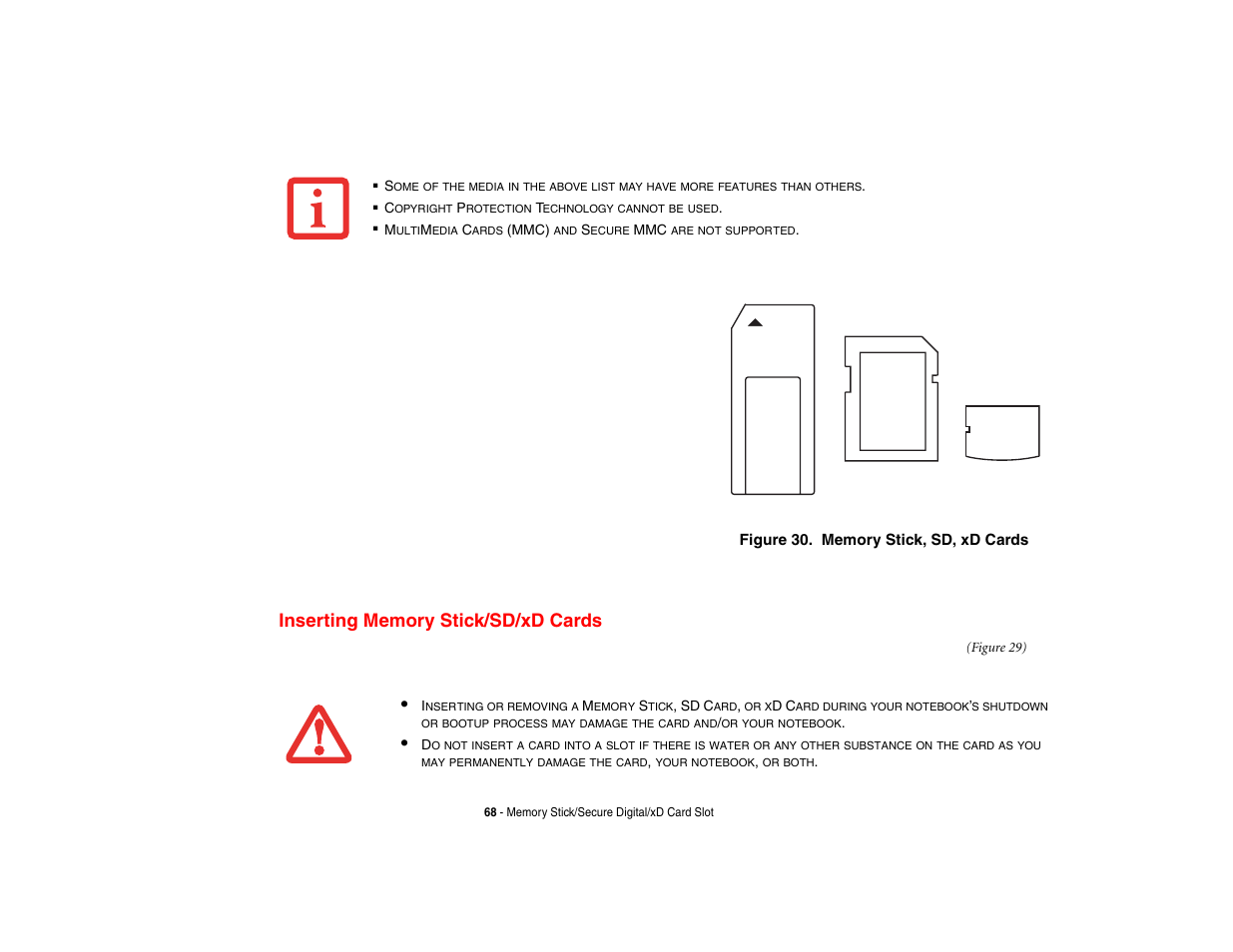 Inserting memory stick/sd/xd cards | Fujitsu Siemens Computers N6470 User Manual | Page 73 / 185