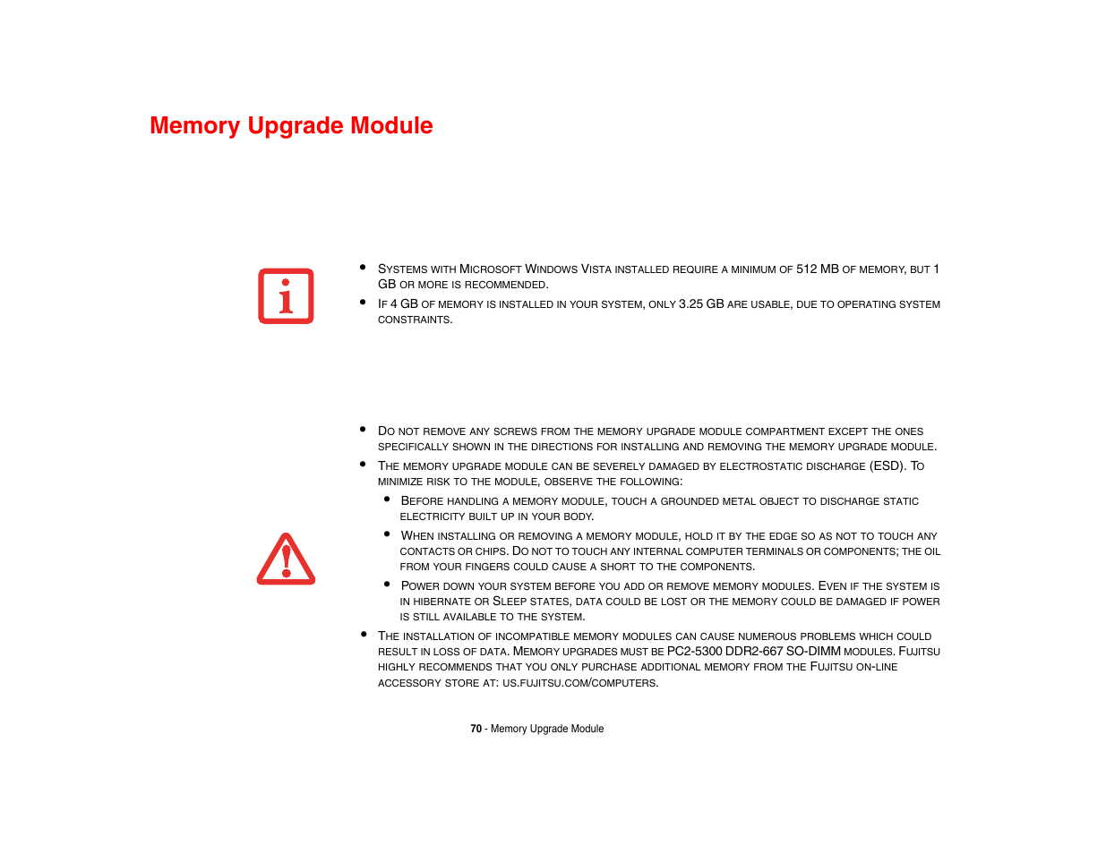 Memory upgrade module | Fujitsu Siemens Computers N6470 User Manual | Page 75 / 185