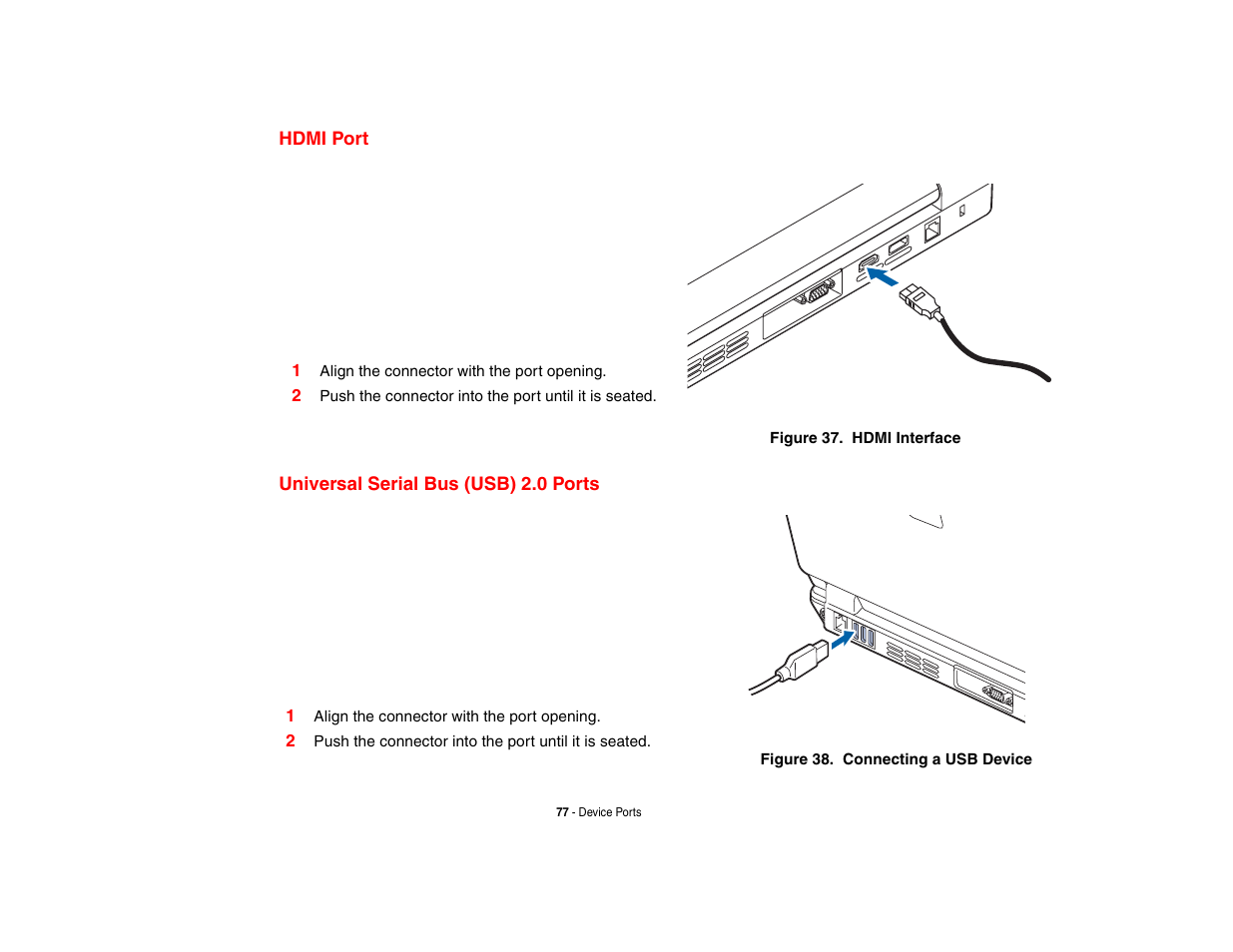 Hdmi port, Universal serial bus (usb) 2.0 ports, Hdmi port universal serial bus (usb) 2.0 ports | Fujitsu Siemens Computers N6470 User Manual | Page 82 / 185