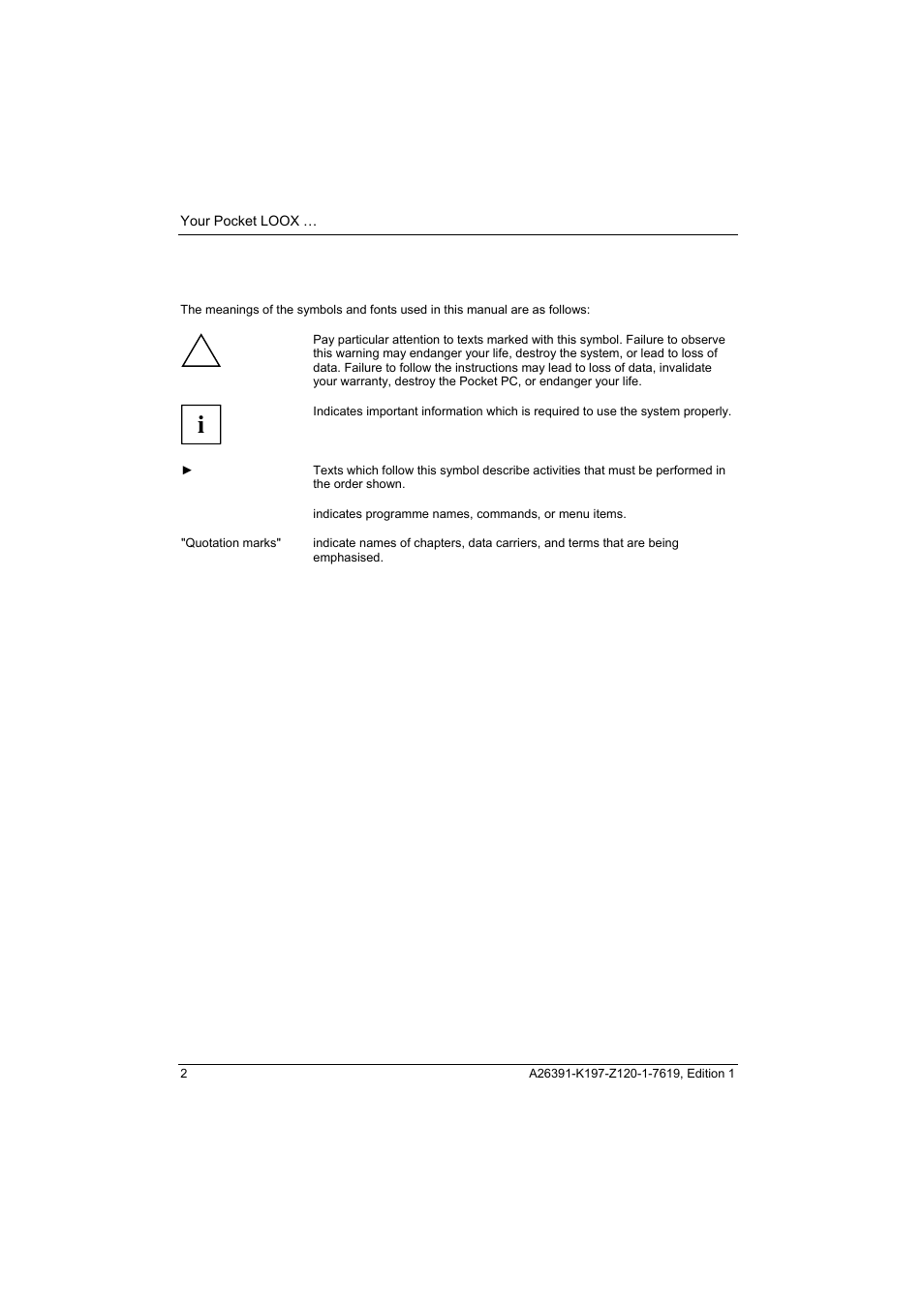 Notational conventions | Fujitsu Siemens Computers Pocket LOOX N100 Series User Manual | Page 10 / 51