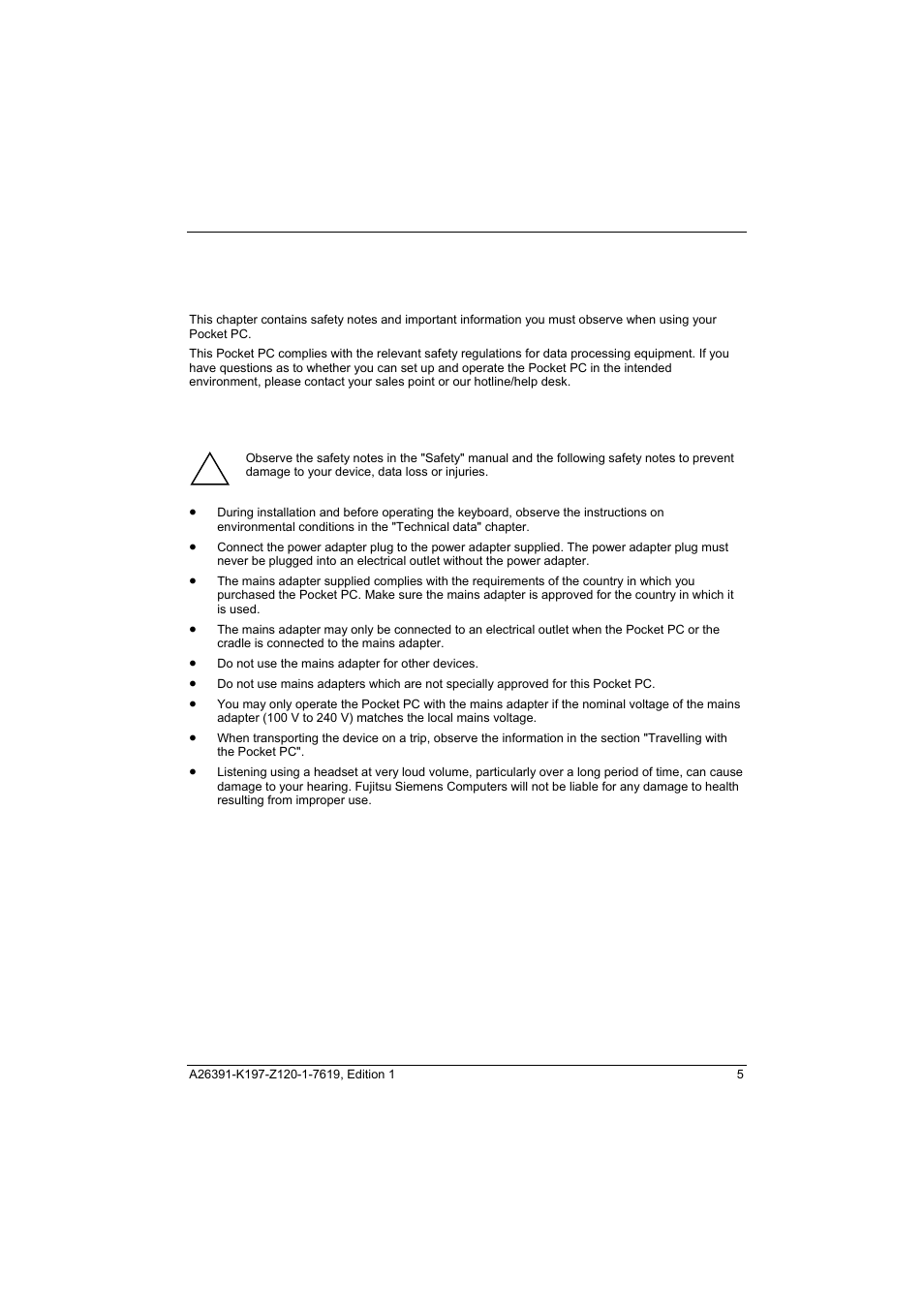 Important notes, Safety notes | Fujitsu Siemens Computers Pocket LOOX N100 Series User Manual | Page 13 / 51