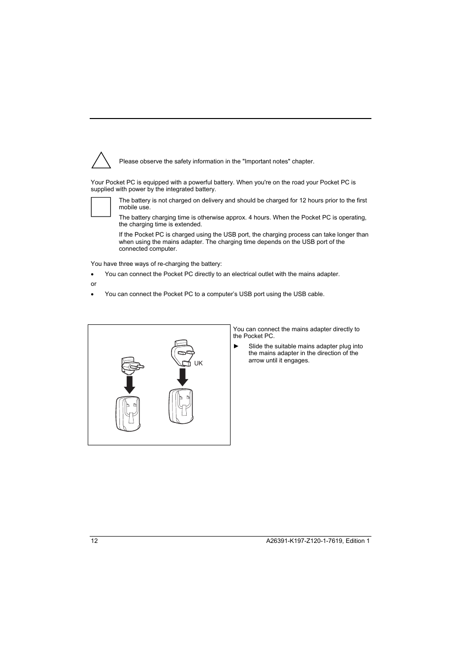 Charging the battery | Fujitsu Siemens Computers Pocket LOOX N100 Series User Manual | Page 20 / 51