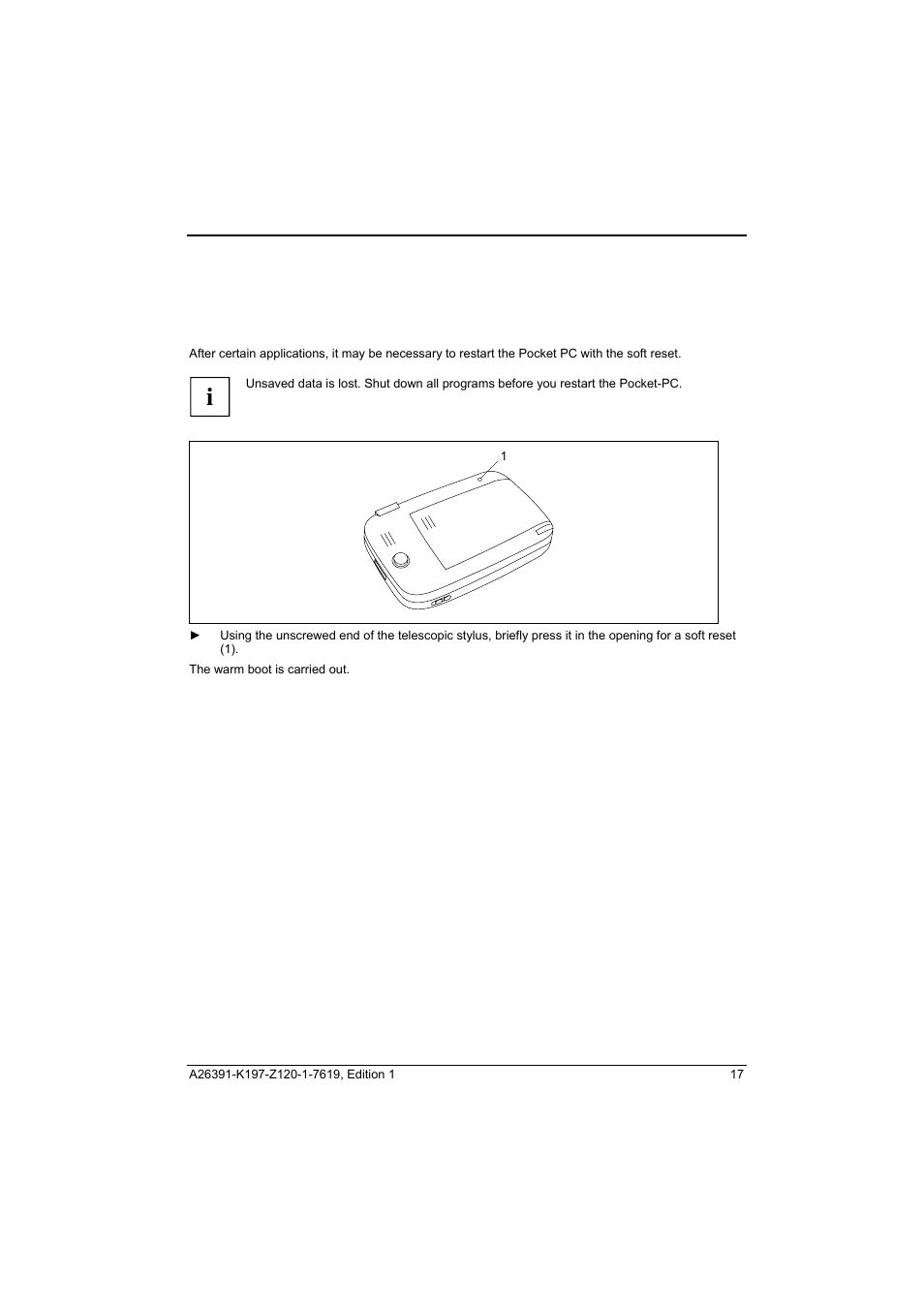 Switching on and off with soft reset (warm boot) | Fujitsu Siemens Computers Pocket LOOX N100 Series User Manual | Page 25 / 51